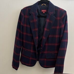 Merona Women's Blazer in Navy and Red Plaid